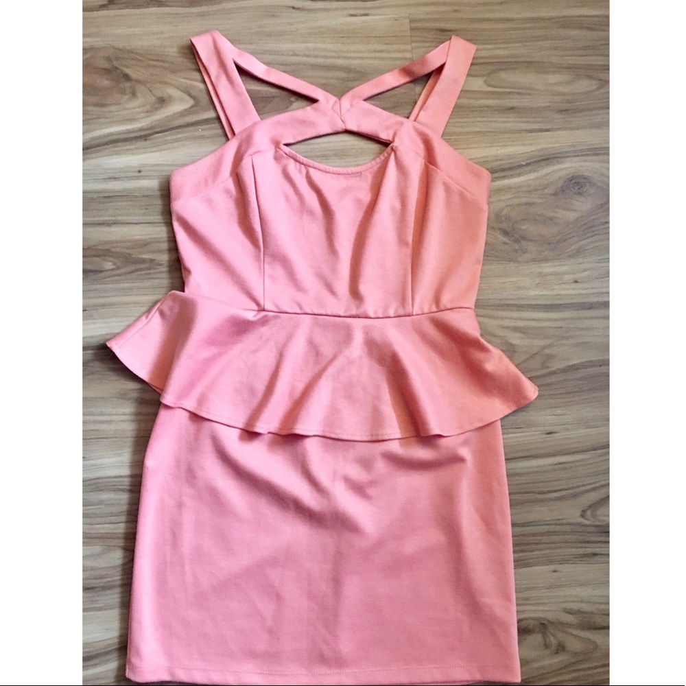 Charlotte Rouse Peplum Peach Dress Size Large